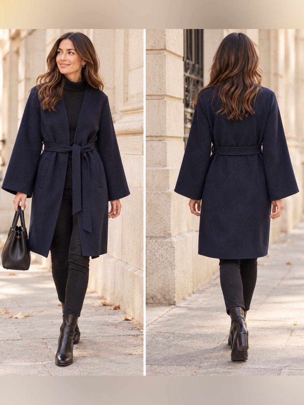 UNIQLO x Comptoir des Cotonniers Navy Wool Belted Wrap Coat XS